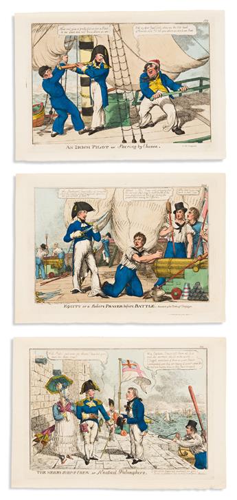 (CARICATURE.) Group of 9 hand-colored English satirical etchings.